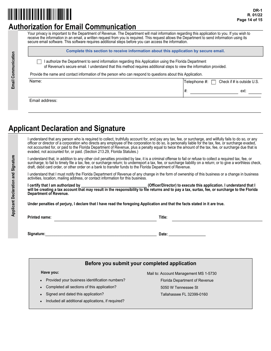 Form DR-1 Florida Business Tax Application - Florida, Page 14