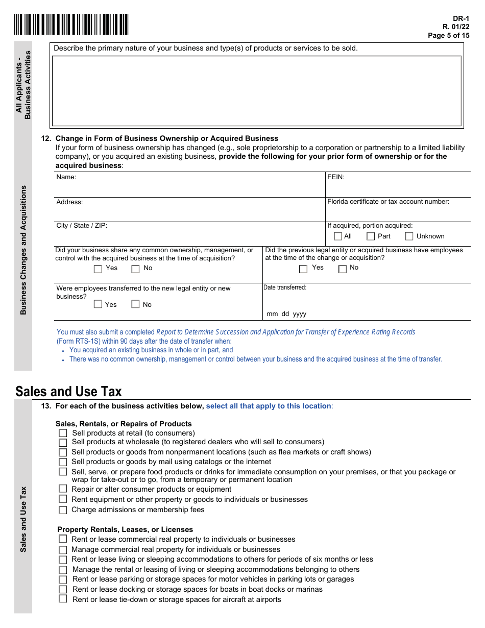 Form DR-1 Florida Business Tax Application - Florida, Page 5