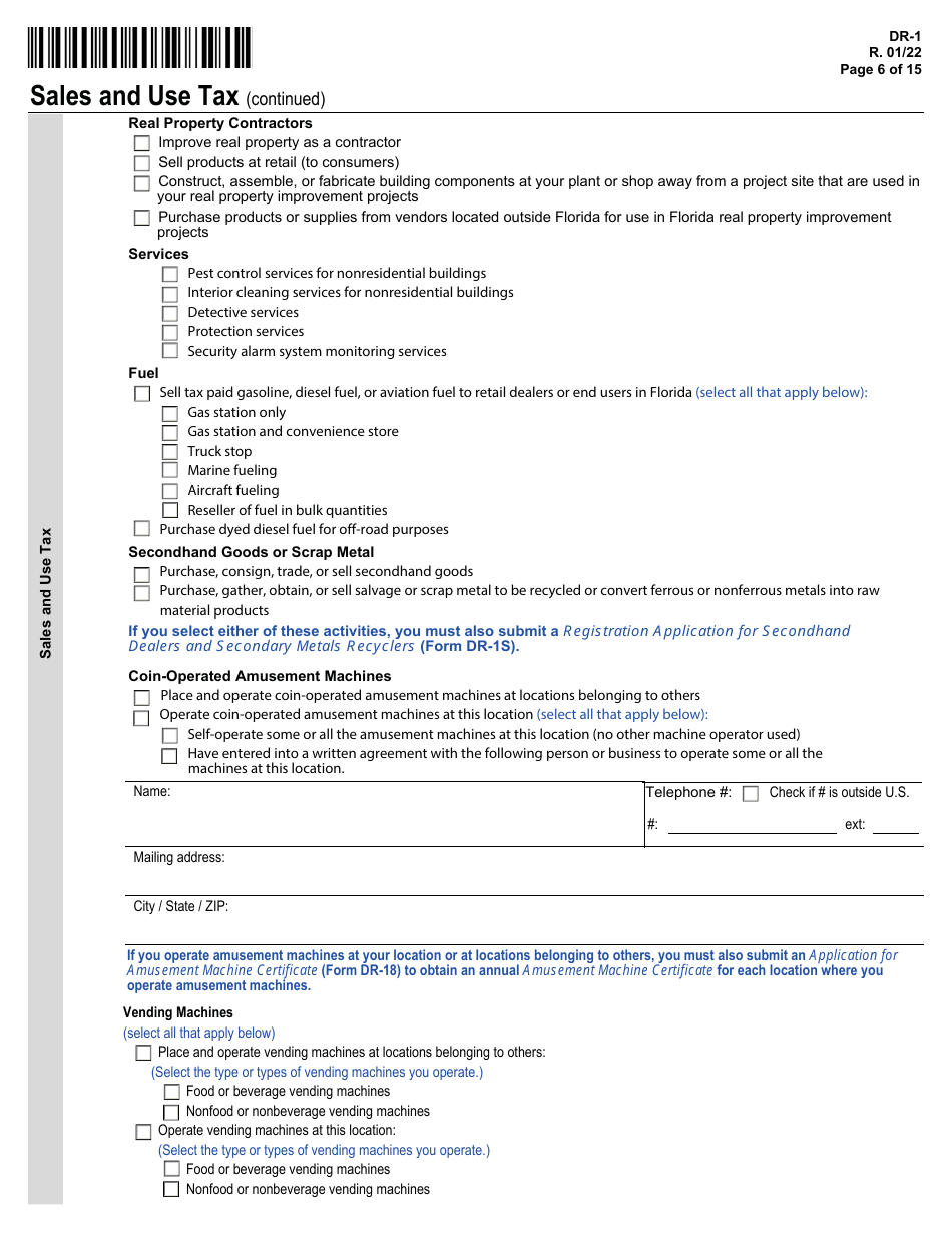 Form DR-1 Florida Business Tax Application - Florida, Page 6