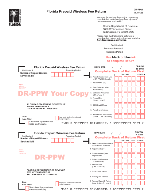 Form DR-PPW Florida Prepaid Wireless Fee Return - Florida