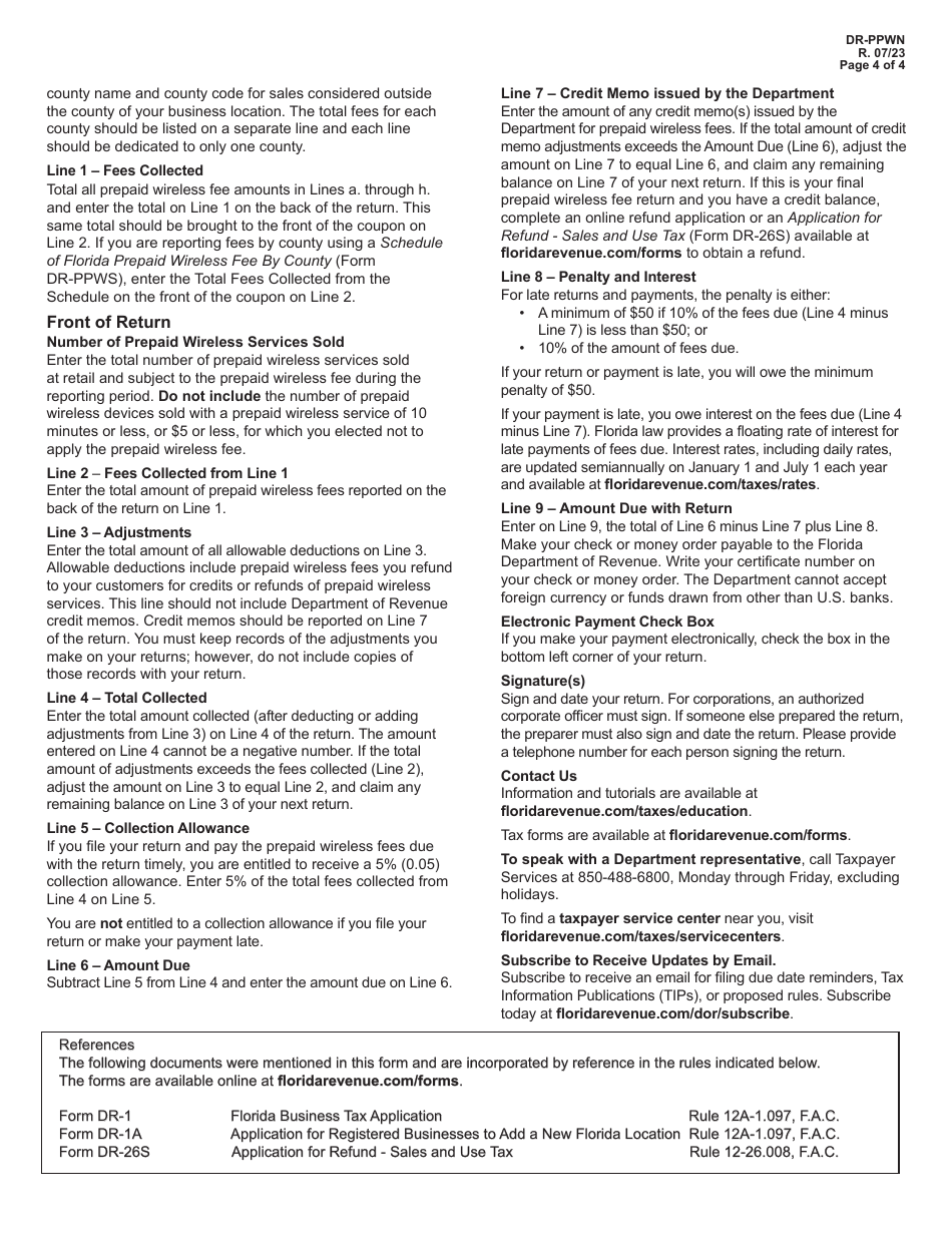 Instructions for Form DR-PPW Florida Prepaid Wireless Fee Return - Florida, Page 4