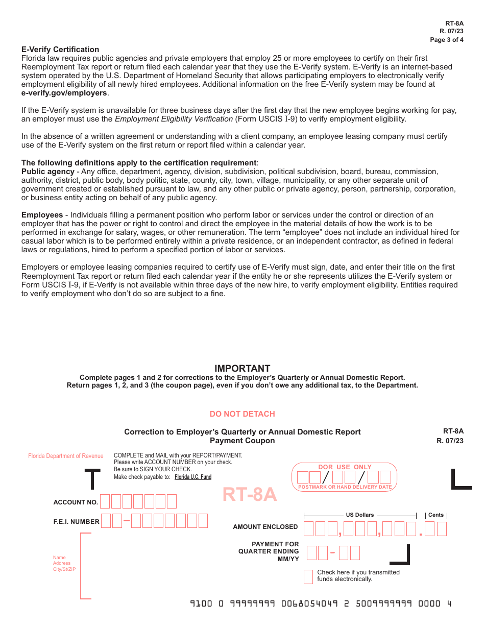 Form Rt 8a Download Printable Pdf Or Fill Online Correction To Employers Quarterly Or Annual 3228