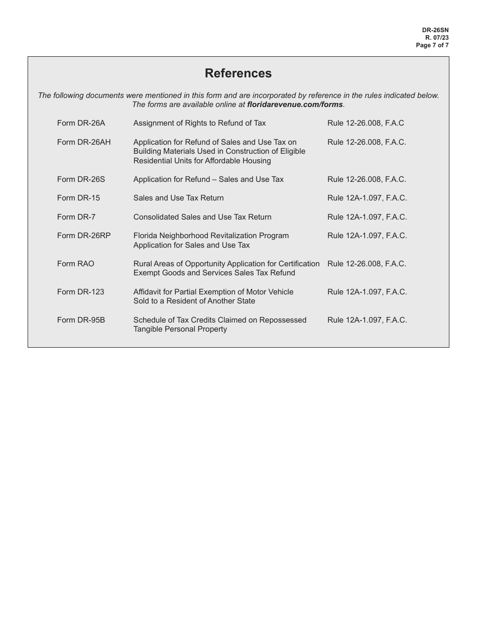 Instructions for Form DR-26S Application for Refund - Sales and Use Tax - Florida, Page 7