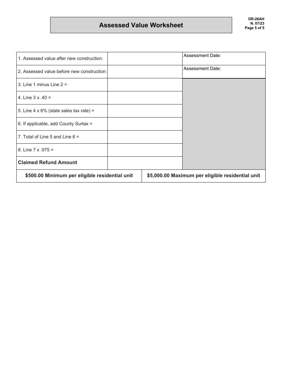 Form DR-26AH Application for Refund of Sales and Use Tax on Building Materials Used in Construction of Eligible Residential Units for Affordable Housing - Florida, Page 5