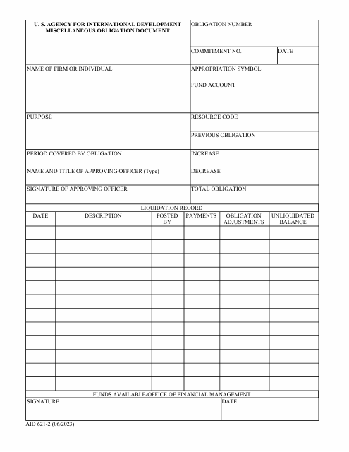Form AID621-2 Miscellaneous Obligation Document