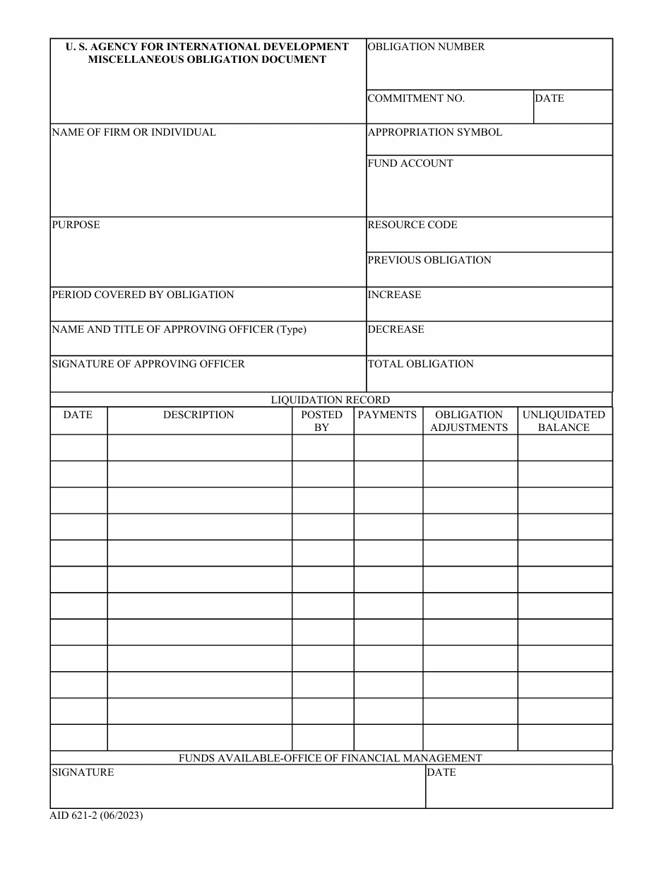 Form AID621-2 Miscellaneous Obligation Document, Page 1