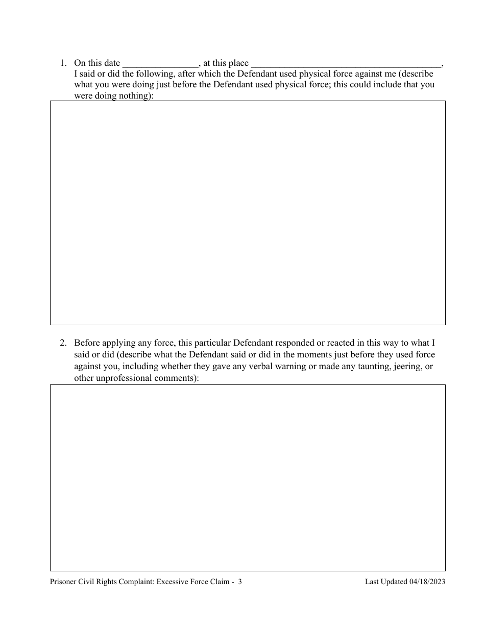 Prisoner Civil Rights Complaint: Excessive Force Claim - Montana, Page 3