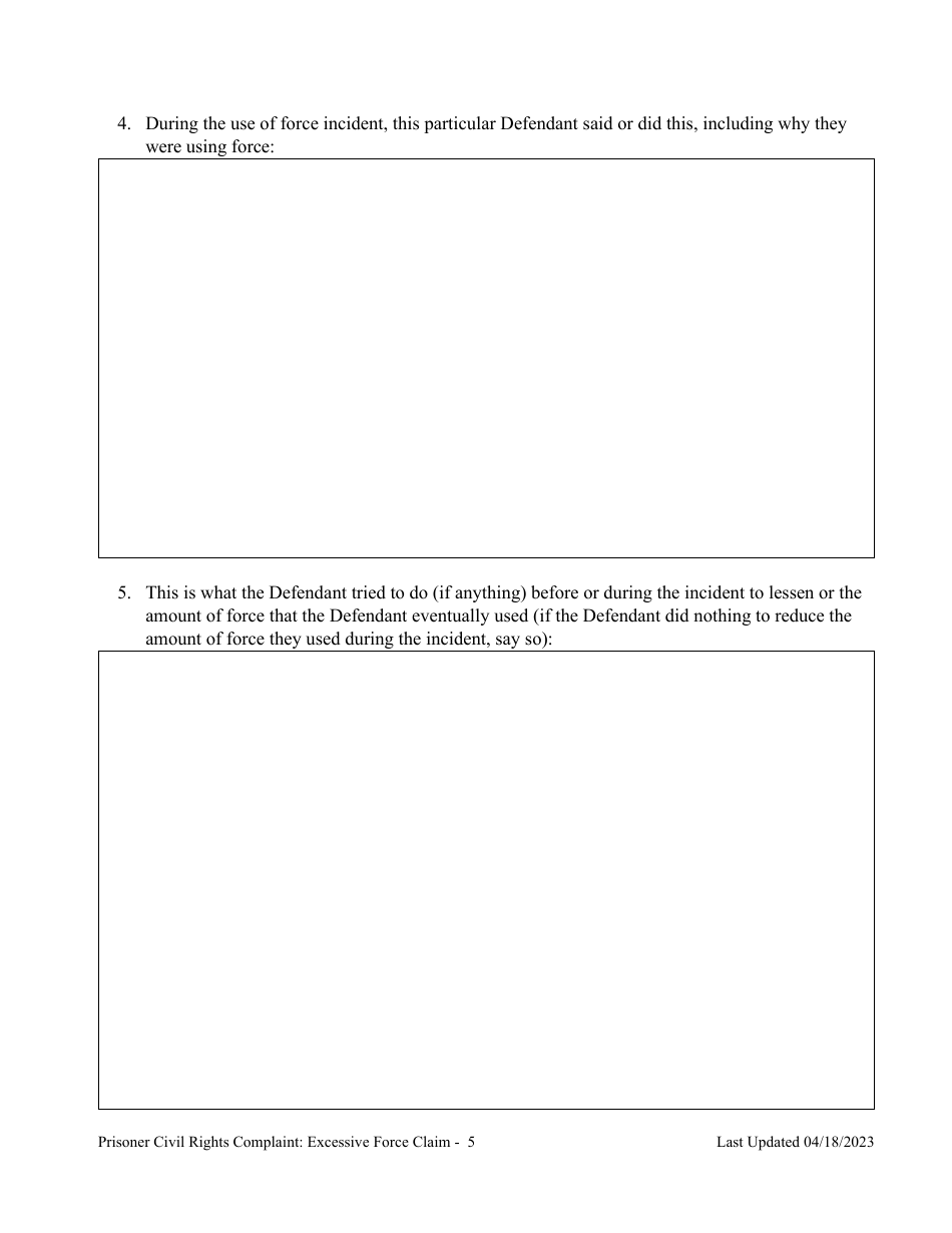 Prisoner Civil Rights Complaint: Excessive Force Claim - Montana, Page 5