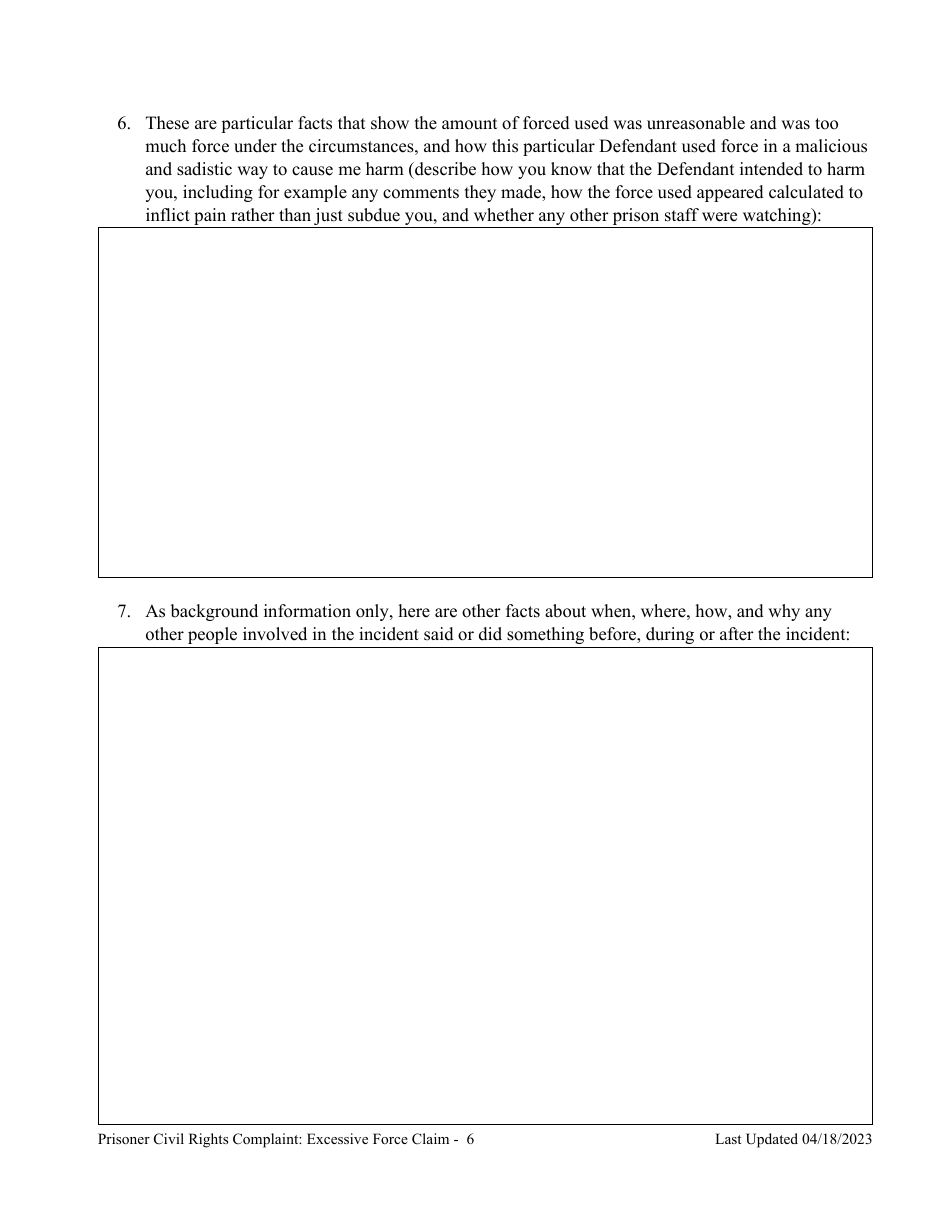 Prisoner Civil Rights Complaint: Excessive Force Claim - Montana, Page 6