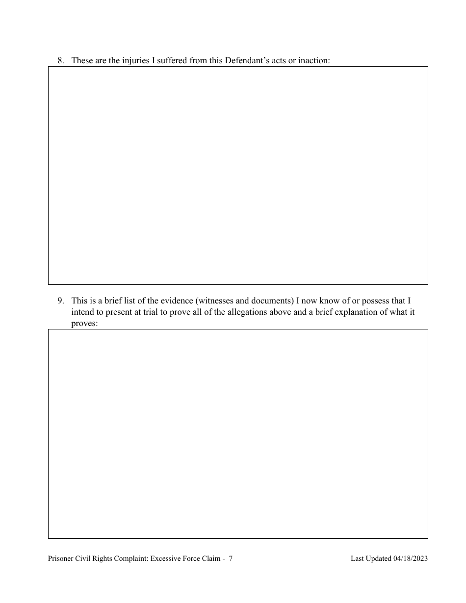 Prisoner Civil Rights Complaint: Excessive Force Claim - Montana, Page 7