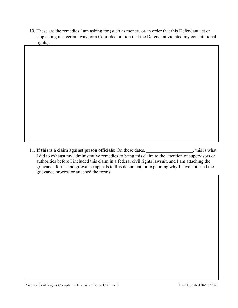 Prisoner Civil Rights Complaint: Excessive Force Claim - Montana, Page 8