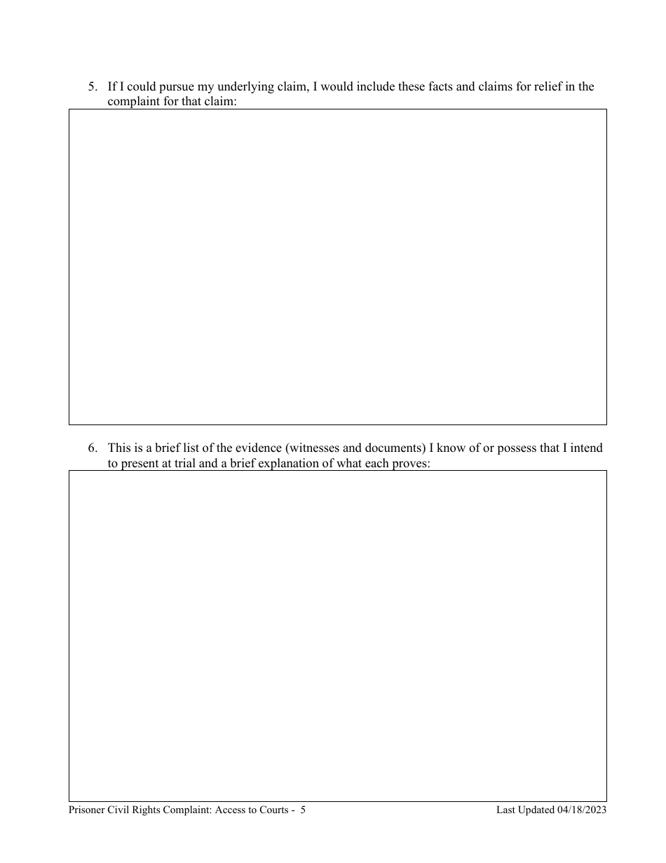 Prisoner Civil Rights Complaint: Access to Courts - Montana, Page 5