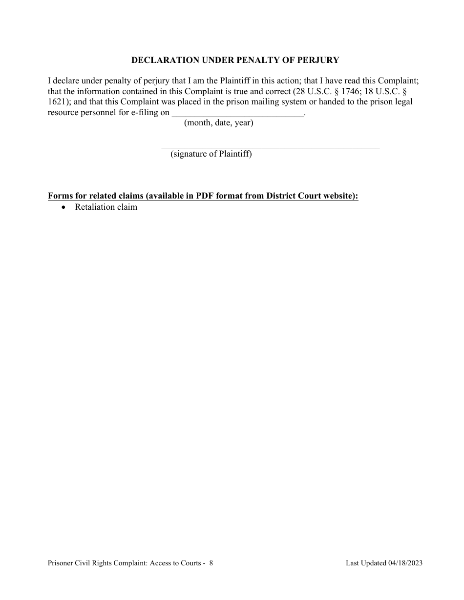 Prisoner Civil Rights Complaint: Access to Courts - Montana, Page 8