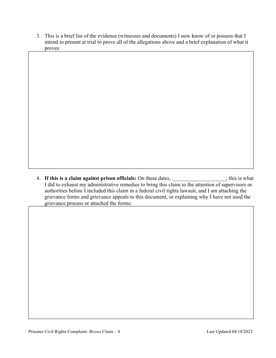 Prisoner Civil Rights Complaint: Bivens Claim - Montana, Page 4