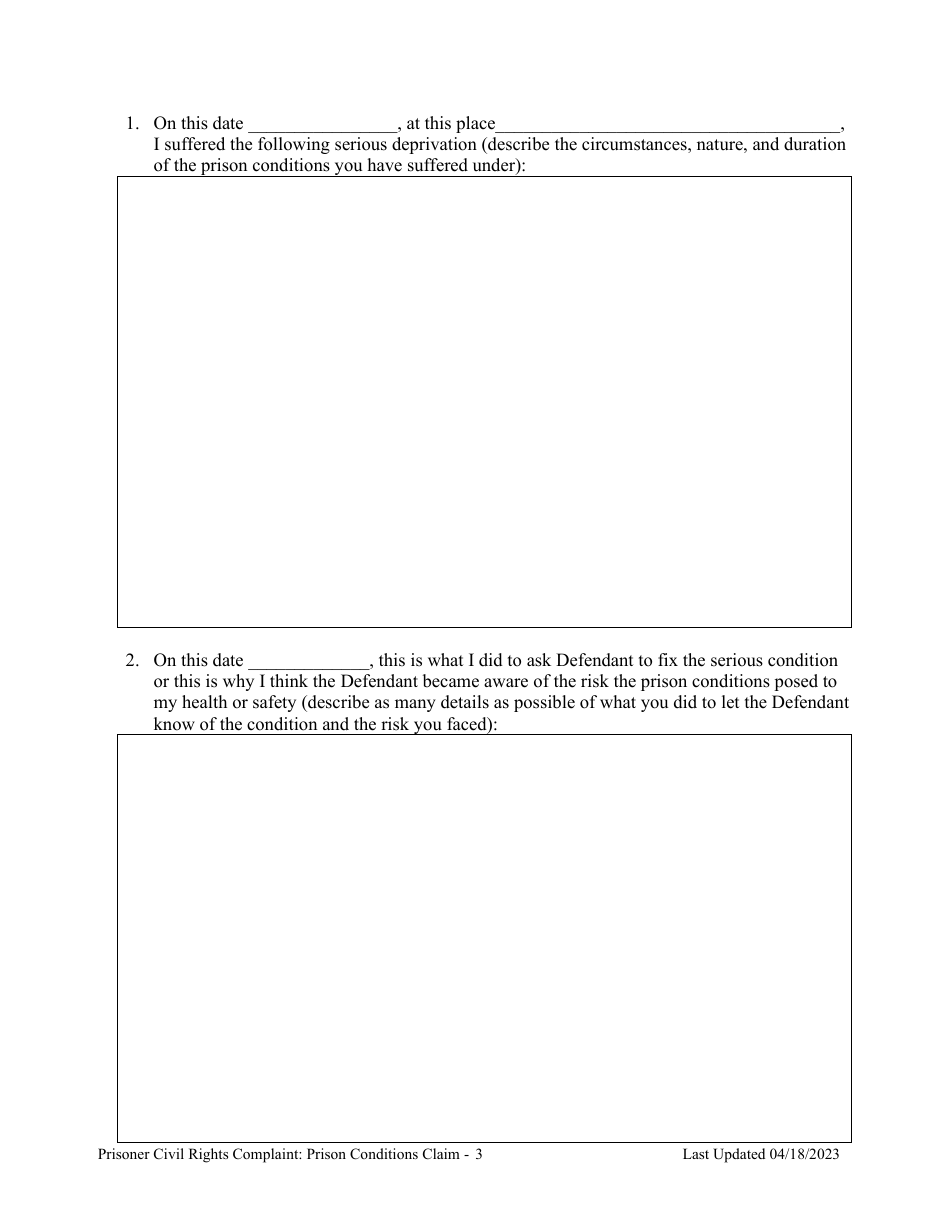 Prisoner Civil Rights Complaint: Prision Conditions - Montana, Page 3