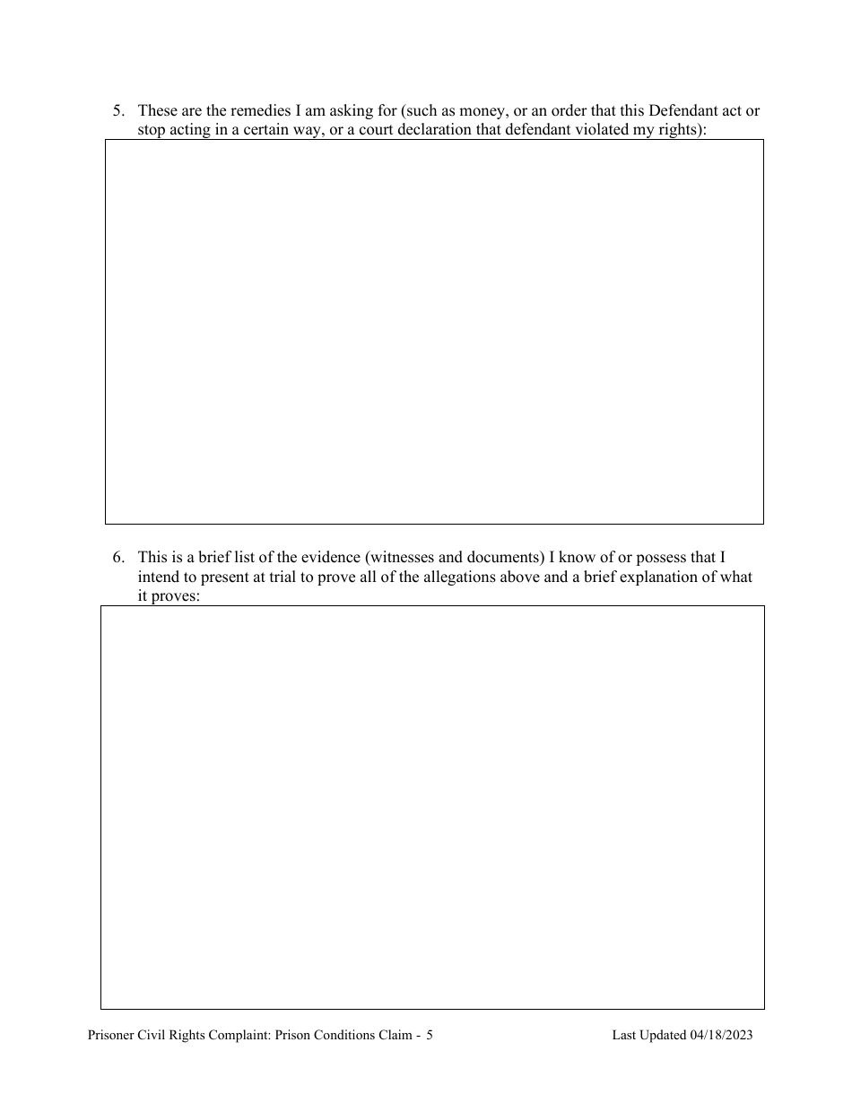 Prisoner Civil Rights Complaint: Prision Conditions - Montana, Page 5