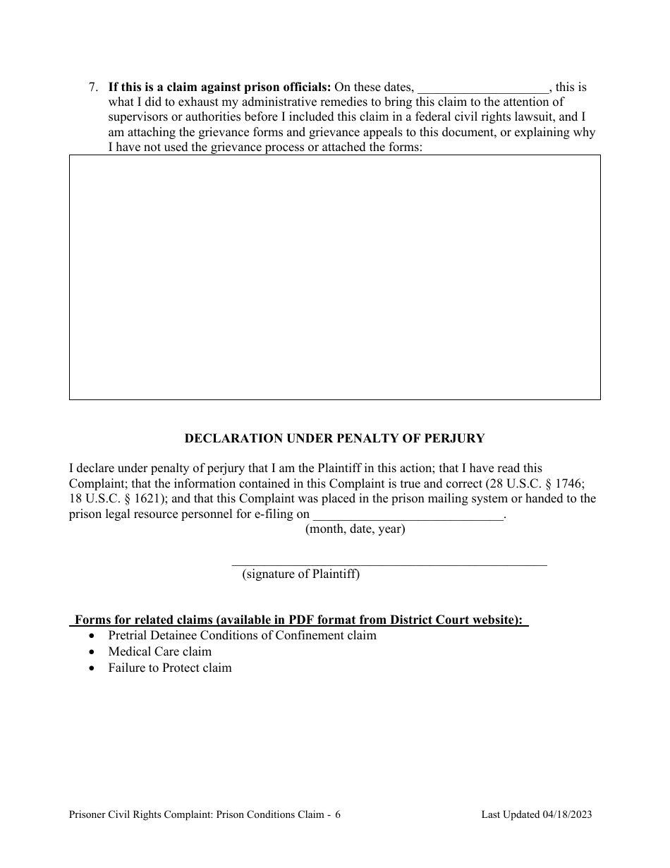 Prisoner Civil Rights Complaint: Prision Conditions - Montana, Page 6