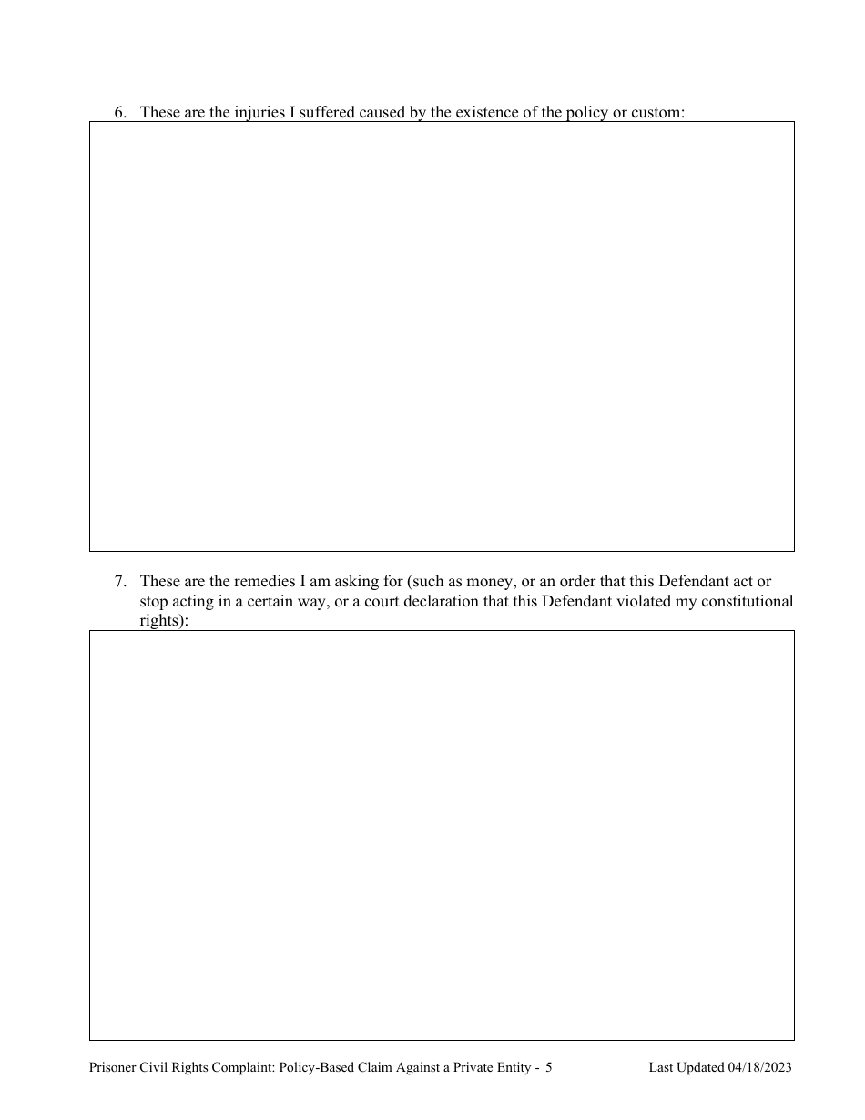 Prisoner Civil Rights Complaint: Policy-Based Claims Against a Private Entity Performing a Government Function That Violated Civil Rights - Montana, Page 5