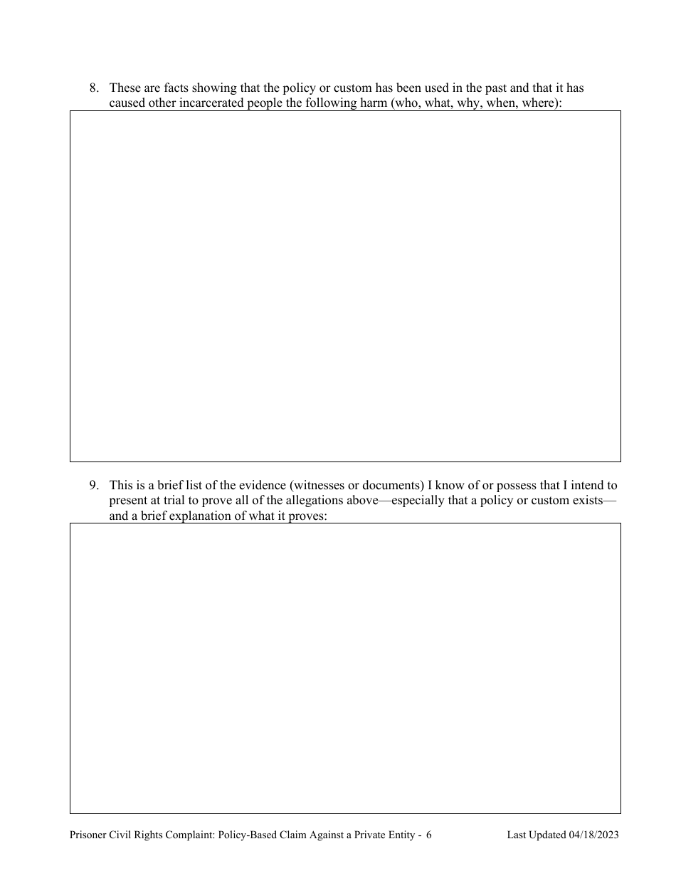 Prisoner Civil Rights Complaint: Policy-Based Claims Against a Private Entity Performing a Government Function That Violated Civil Rights - Montana, Page 6