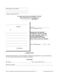 Document preview: Prisoner Civil Rights Complaint: Policy-Based Claims Against a Private Entity Performing a Government Function That Violated Civil Rights - Montana