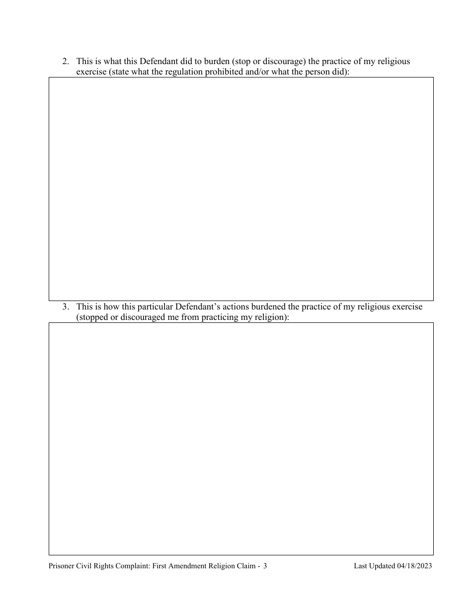 Prisoner Civil Rights Complaint: First Amendment Religion Claim - Montana, Page 3