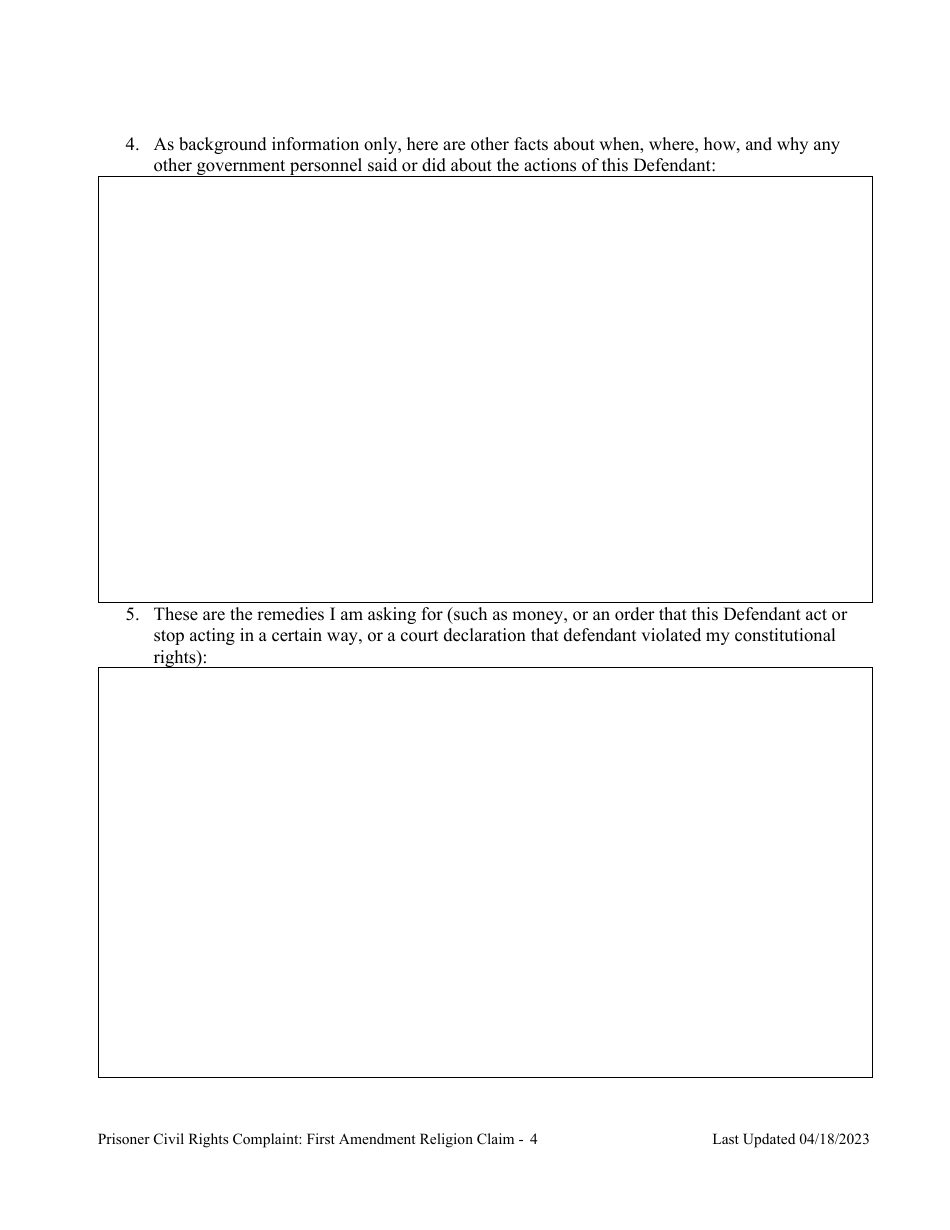 Prisoner Civil Rights Complaint: First Amendment Religion Claim - Montana, Page 4