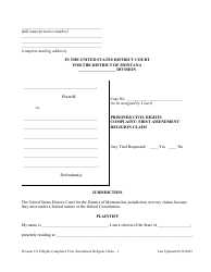 Document preview: Prisoner Civil Rights Complaint: First Amendment Religion Claim - Montana