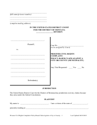 Prisoner Civil Rights Complaint: Policy-Based Claim Against a City or County (Municipality) - Montana