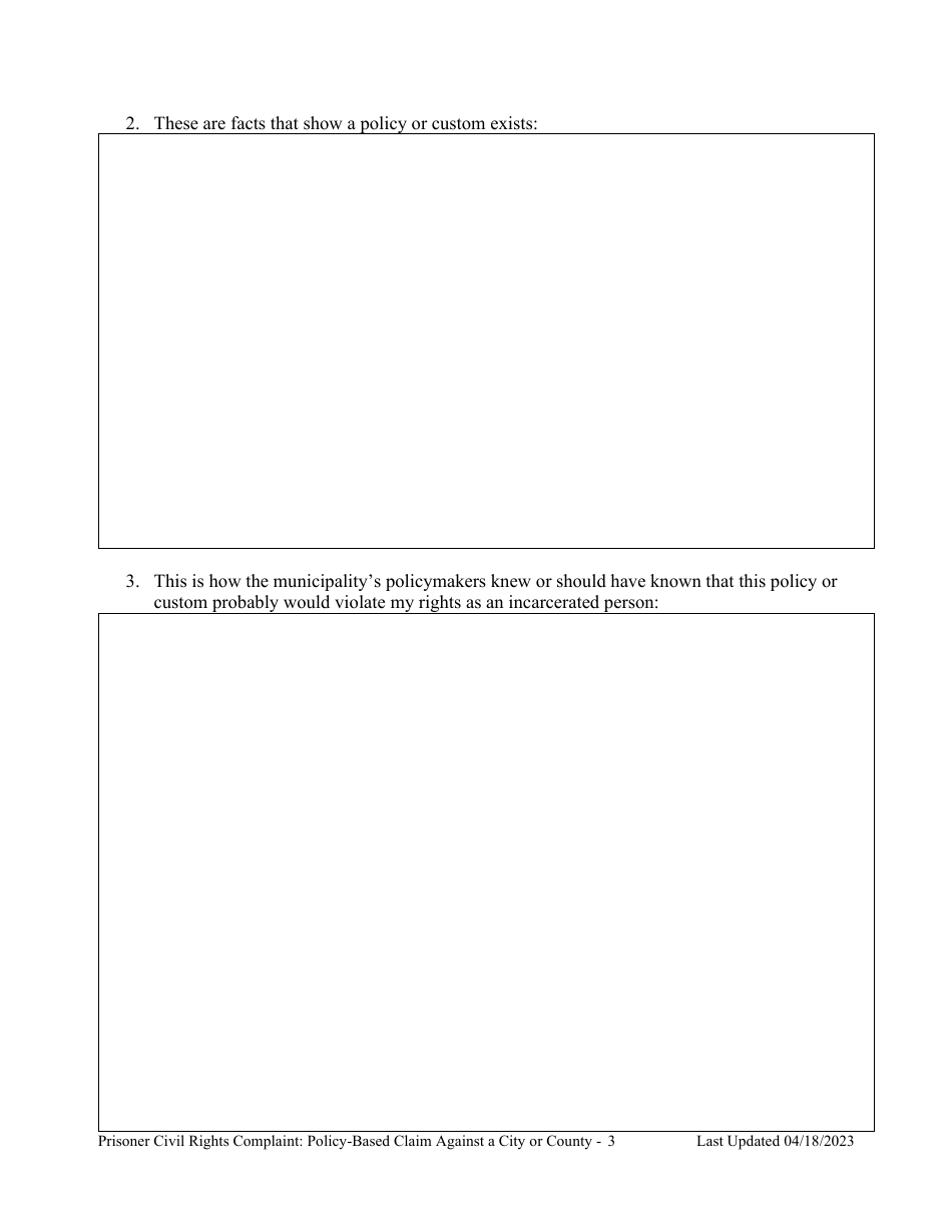 Prisoner Civil Rights Complaint: Policy-Based Claim Against a City or County (Municipality) - Montana, Page 3