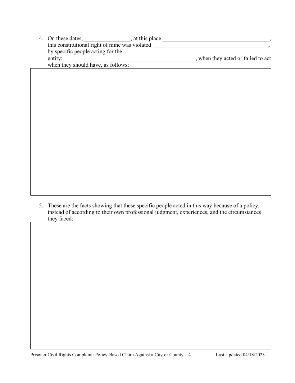 Prisoner Civil Rights Complaint: Policy-Based Claim Against a City or County (Municipality) - Montana, Page 4