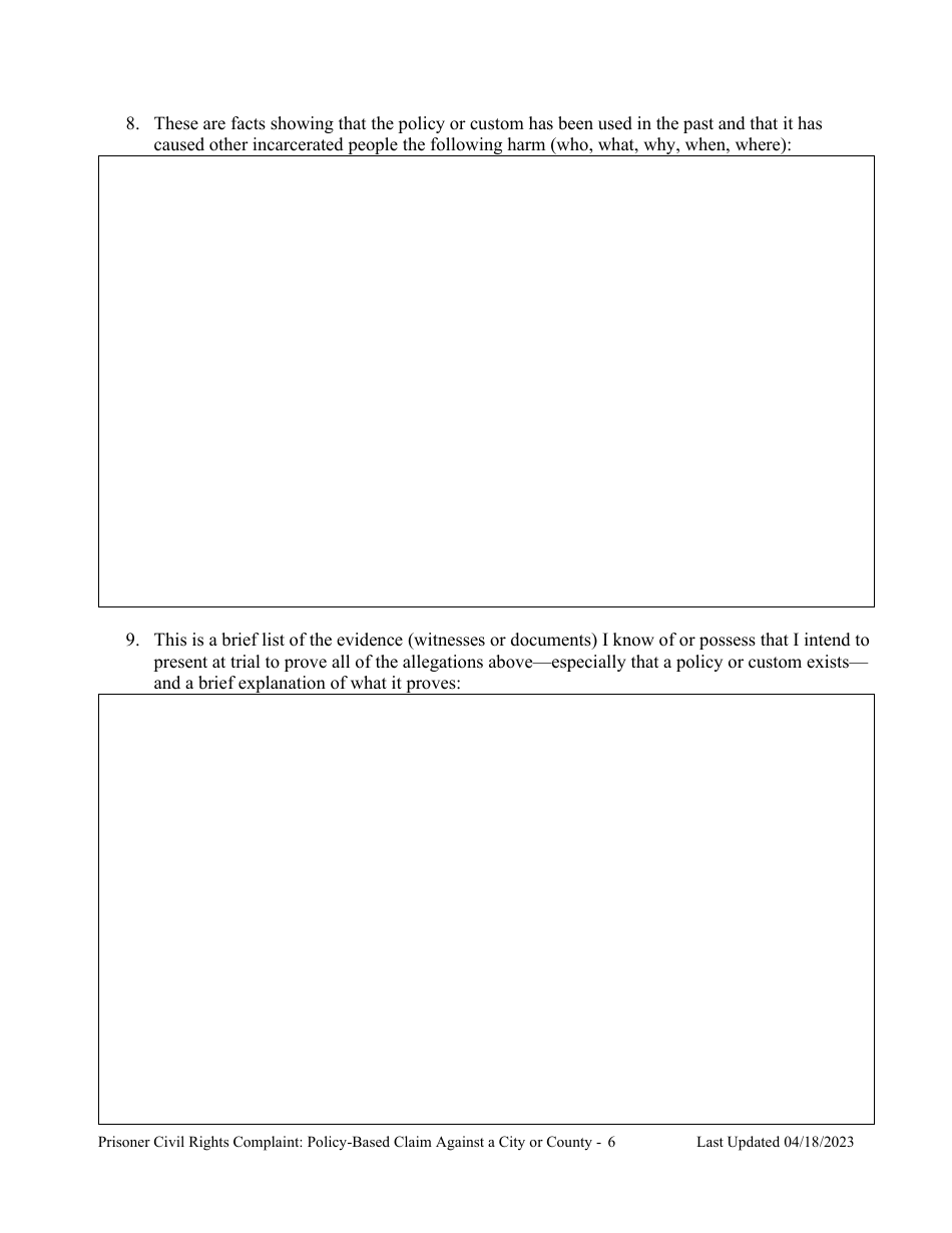 Prisoner Civil Rights Complaint: Policy-Based Claim Against a City or County (Municipality) - Montana, Page 6