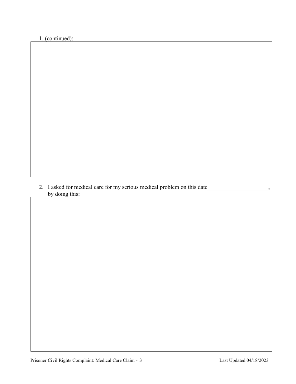 Prisoner Civil Rights Complaint: Medical Care Claim - Montana, Page 3