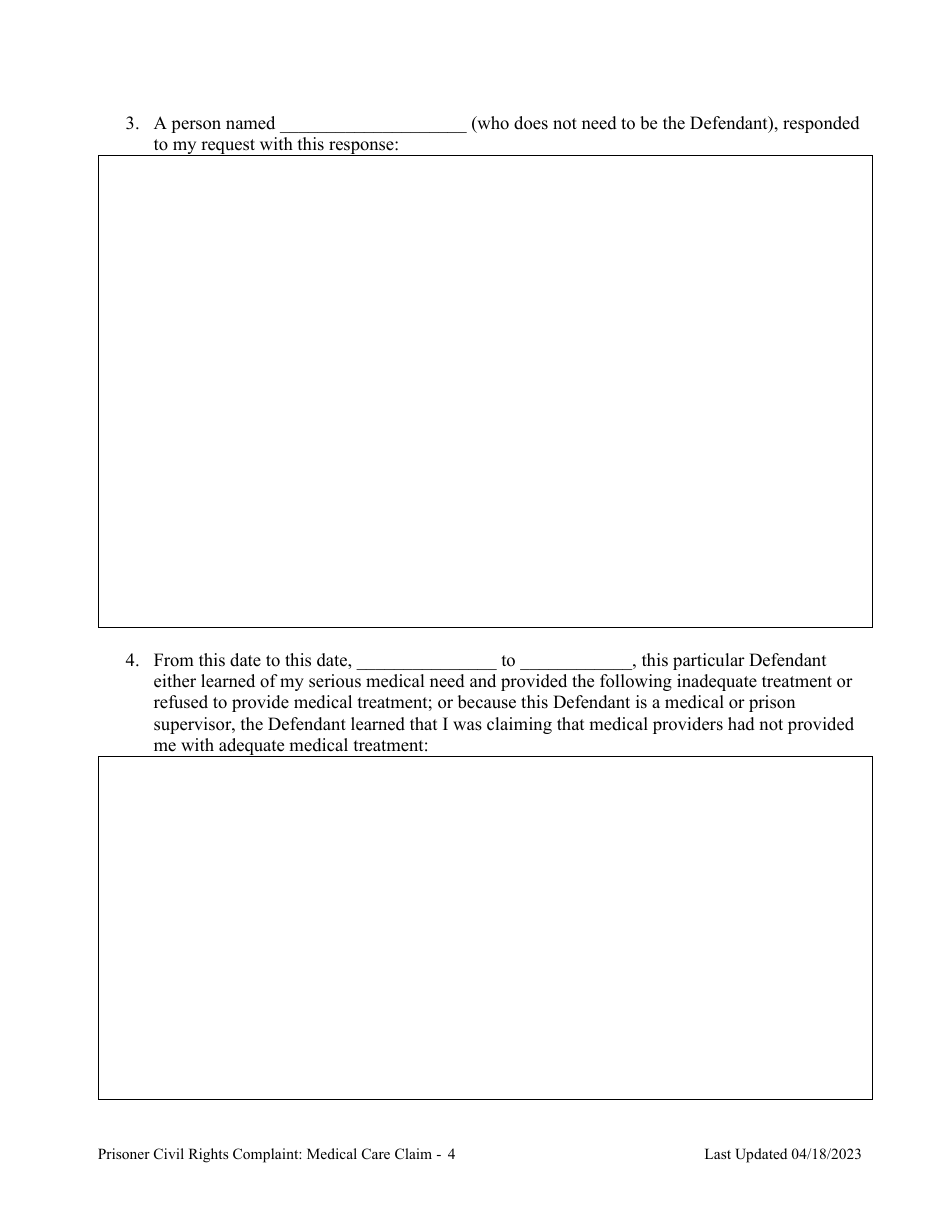 Prisoner Civil Rights Complaint: Medical Care Claim - Montana, Page 4