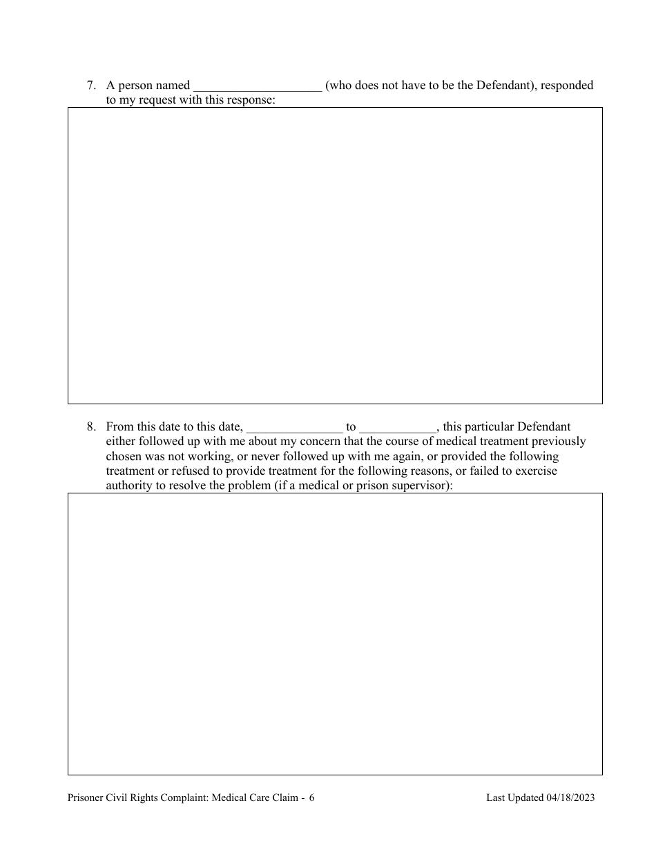 Prisoner Civil Rights Complaint: Medical Care Claim - Montana, Page 6