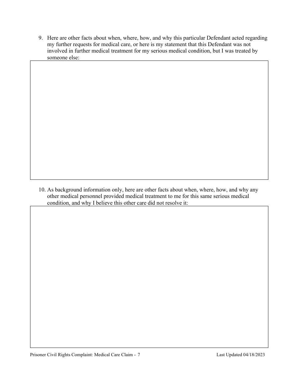 Prisoner Civil Rights Complaint: Medical Care Claim - Montana, Page 7