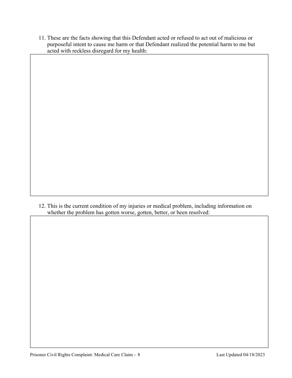 Prisoner Civil Rights Complaint: Medical Care Claim - Montana, Page 8