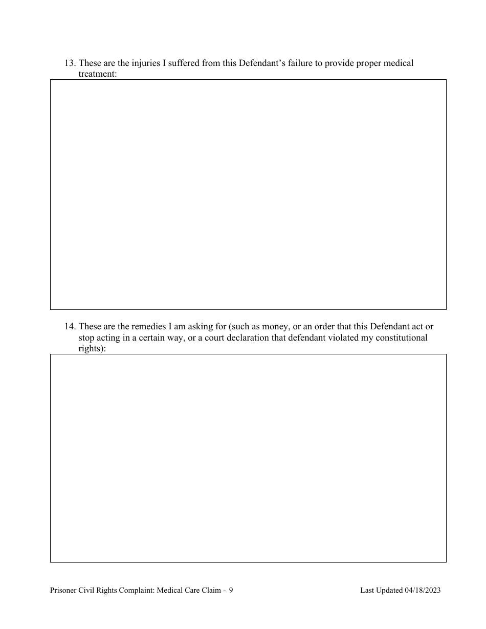 Prisoner Civil Rights Complaint: Medical Care Claim - Montana, Page 9