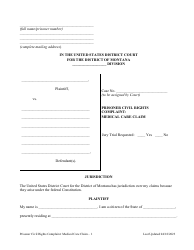 Document preview: Prisoner Civil Rights Complaint: Medical Care Claim - Montana