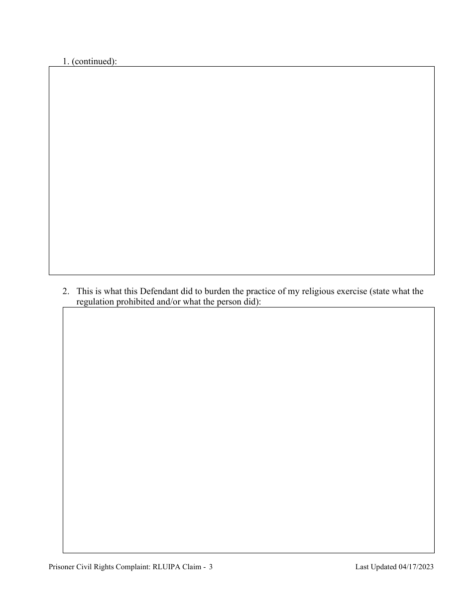 Prisoner Civil Rights Complaint: Religious Land Use and Incarcerated Persons Act (rluipa) Claim - Montana, Page 3