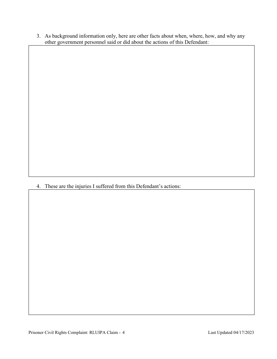 Prisoner Civil Rights Complaint: Religious Land Use and Incarcerated Persons Act (rluipa) Claim - Montana, Page 4