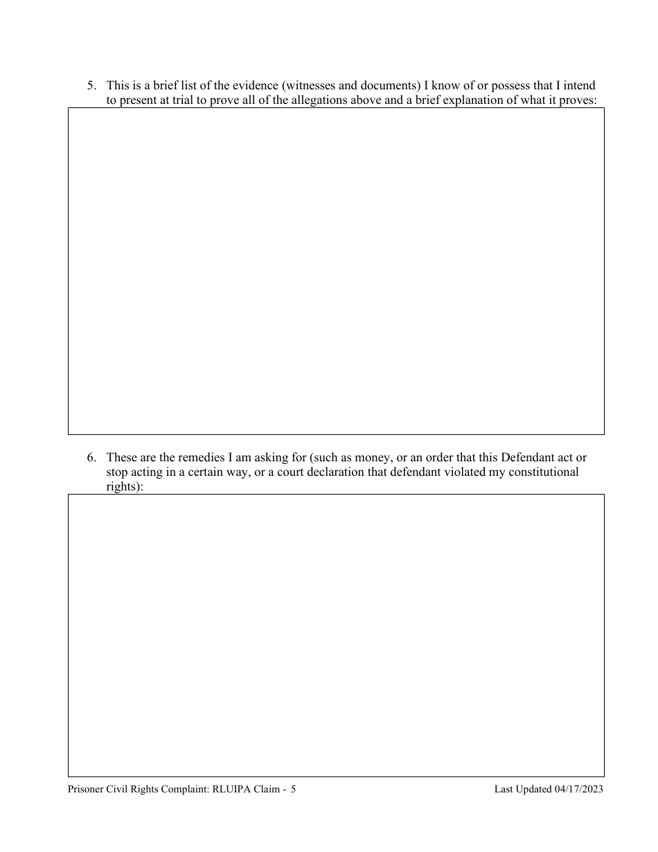 Prisoner Civil Rights Complaint: Religious Land Use and Incarcerated Persons Act (rluipa) Claim - Montana, Page 5