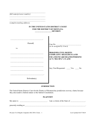 Document preview: Prisoner Civil Rights Complaint: Religious Land Use and Incarcerated Persons Act ('rluipa') Claim - Montana