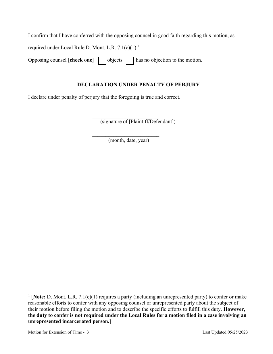 Motion for Extension of Time - Montana, Page 3