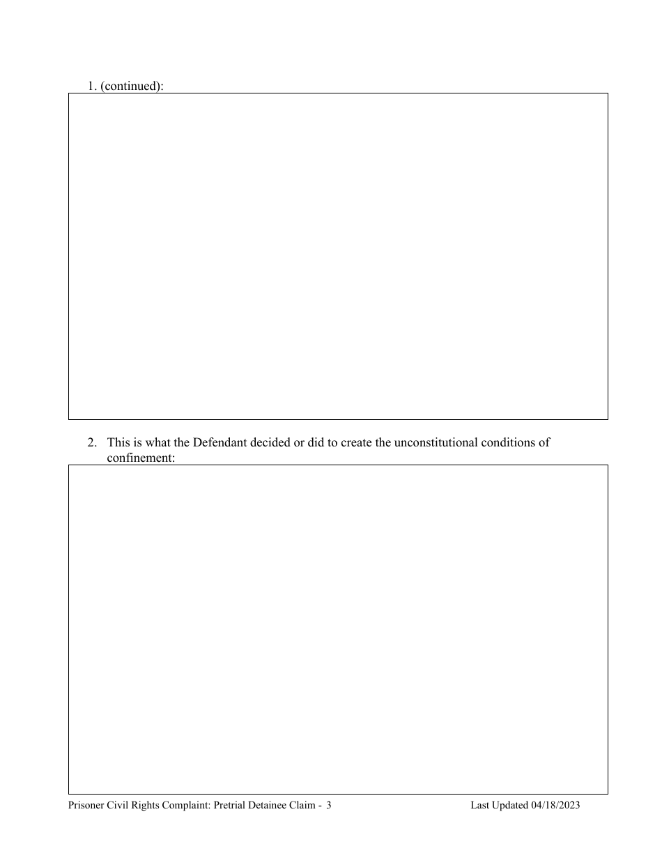 Prisoner Civil Rights Complaint: Pretrial Detainee Claim - Montana, Page 3