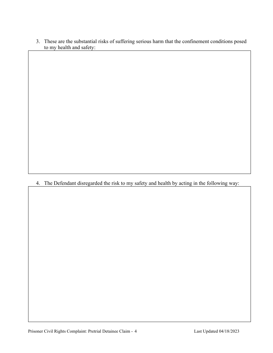 Prisoner Civil Rights Complaint: Pretrial Detainee Claim - Montana, Page 4