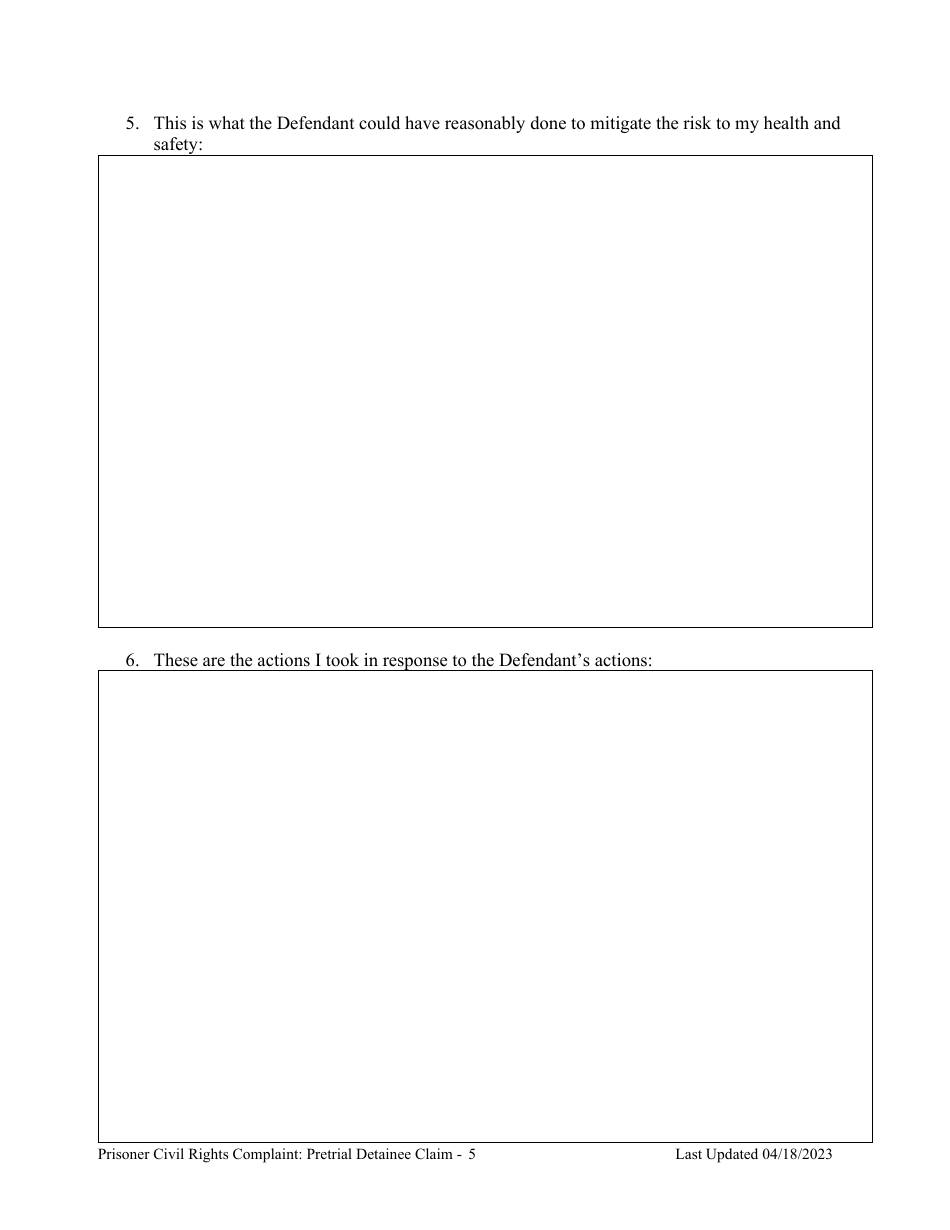 Prisoner Civil Rights Complaint: Pretrial Detainee Claim - Montana, Page 5