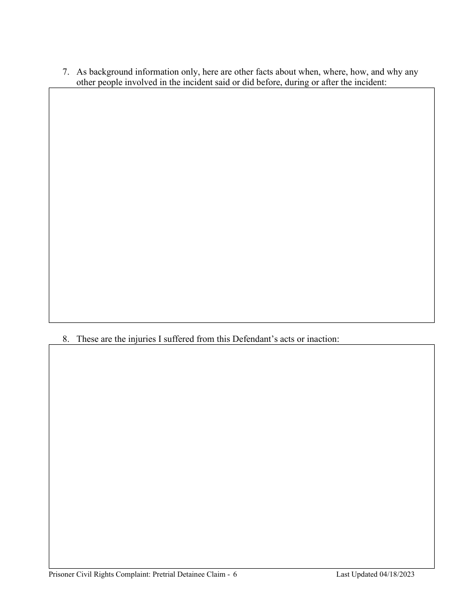 Prisoner Civil Rights Complaint: Pretrial Detainee Claim - Montana, Page 6