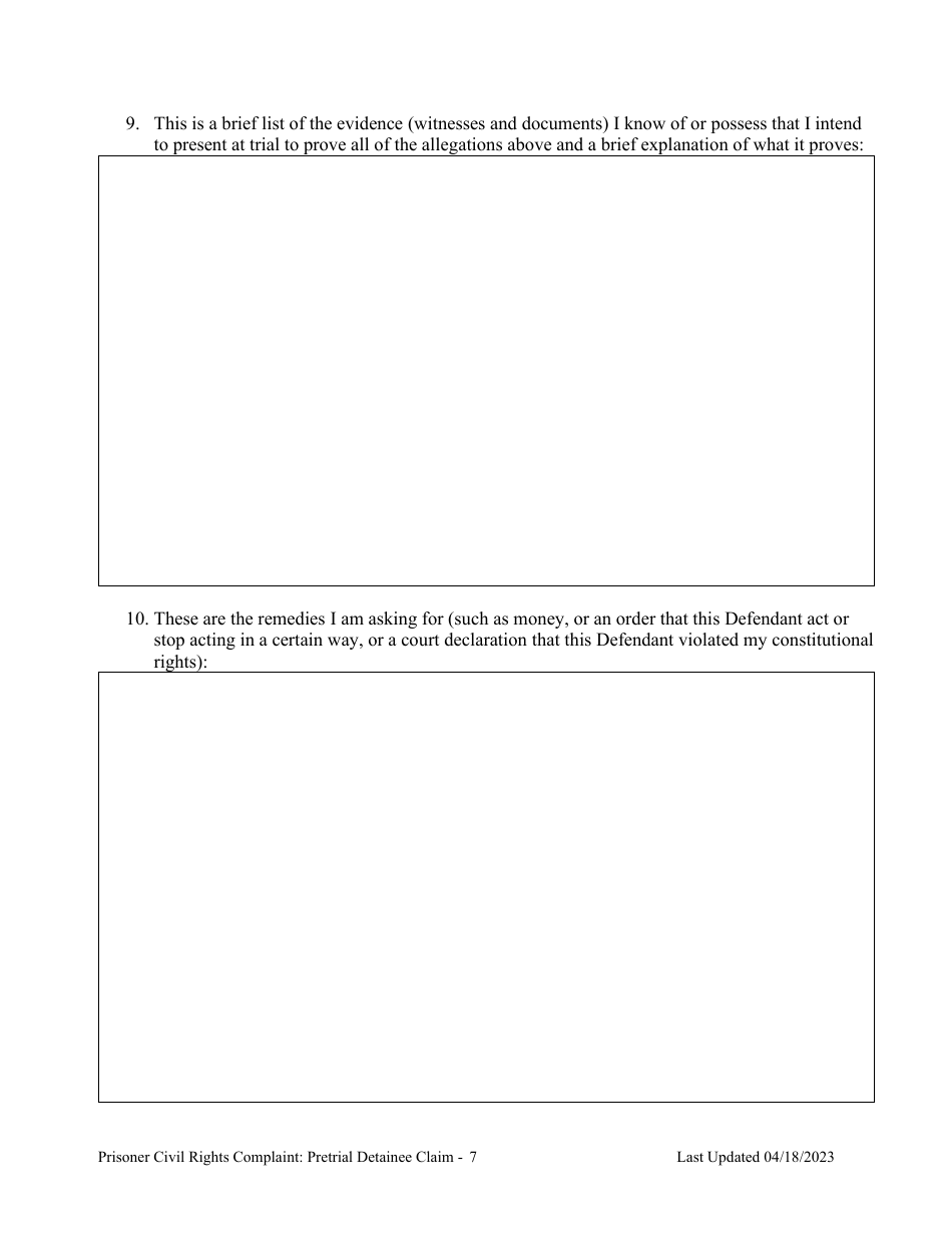 Prisoner Civil Rights Complaint: Pretrial Detainee Claim - Montana, Page 7