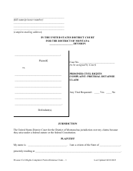 Document preview: Prisoner Civil Rights Complaint: Pretrial Detainee Claim - Montana