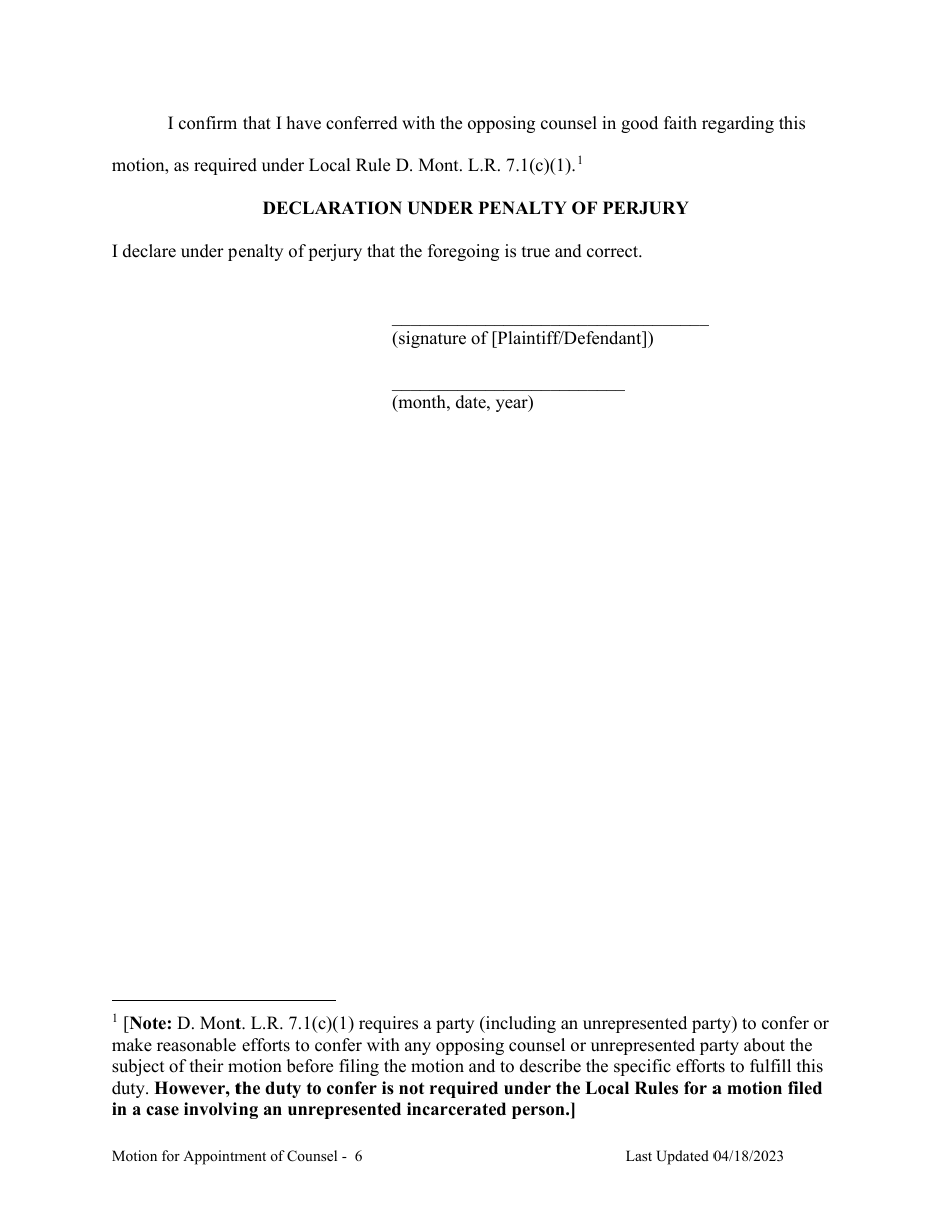 Motion for Appointment of Counsel - Montana, Page 6
